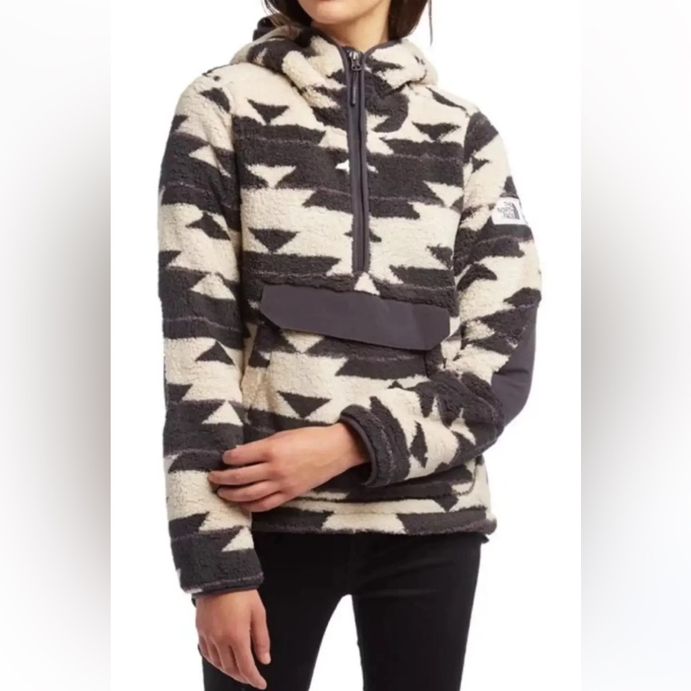The North Face Womens Sherpa Pullover Hoodie in Cream and Gray
